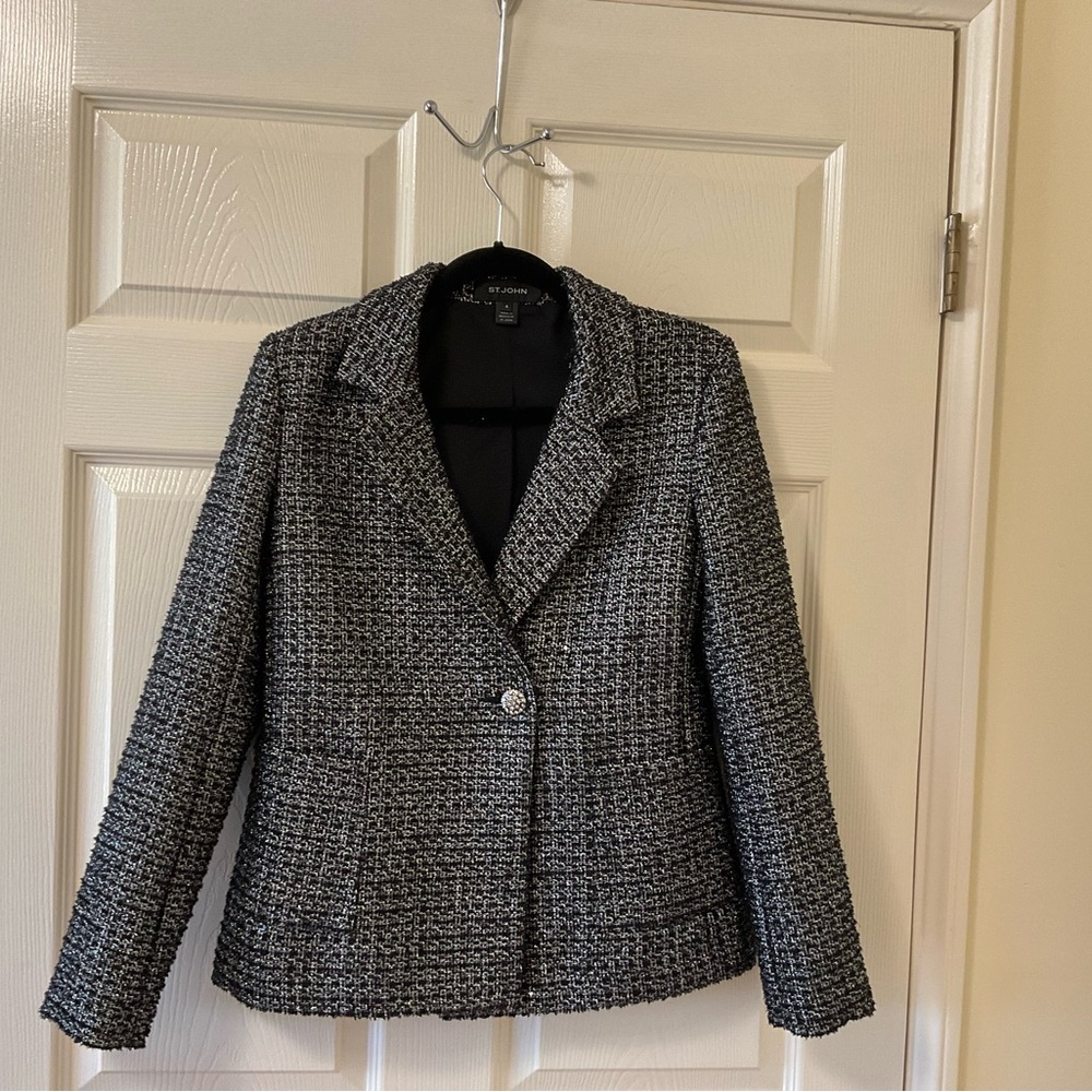 St. John Black and Gray Tweed Blazer and Skirt set